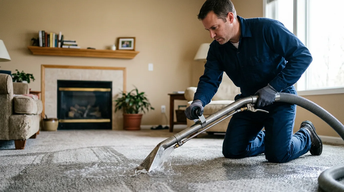 Water damage restoration technician working near Gurnee, IL